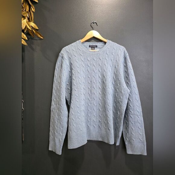 Banana Republic Sweater Mens L Cable Winter Luxury Blend Angora Cashmere Blue - Picture 1 of 6